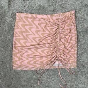 Abound Cinch Tie Mesh Mini Skirt Retro Pink Tan Swirl Size M Groovy Psychedelic